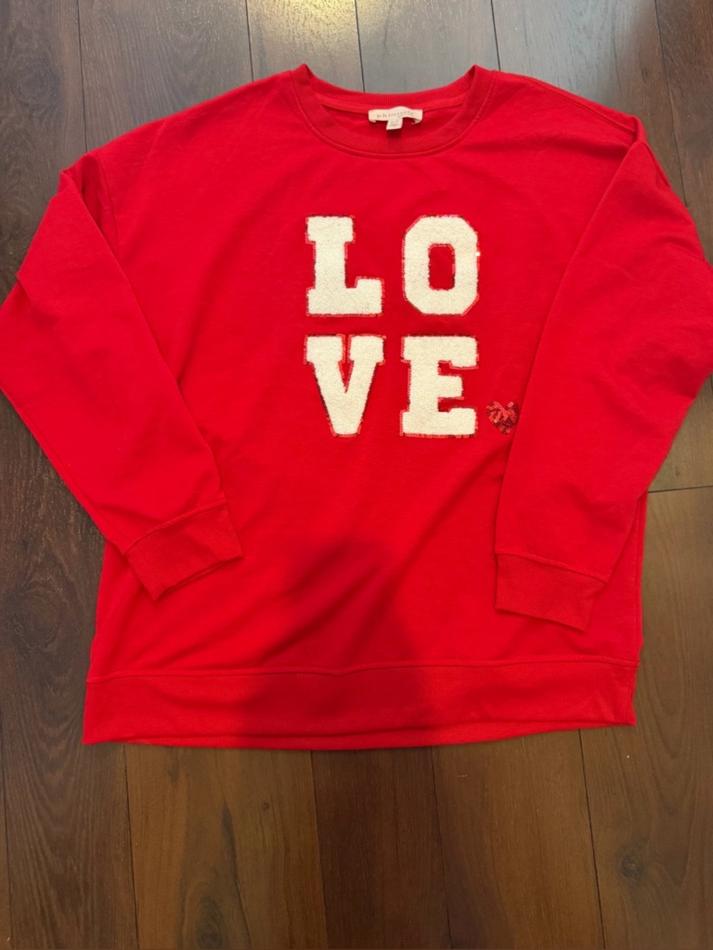 Philosophy Sweatshirt XL red heart patch sequin women extra large top shirt